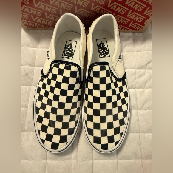Vans Asher Checkered Slip-On Sneakers - Black and White Size 9 - Picture 1 of 9